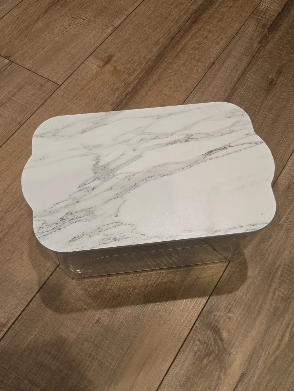 Clear Plastic Storage Organizer with Faux Marble Lid – 11x7x4